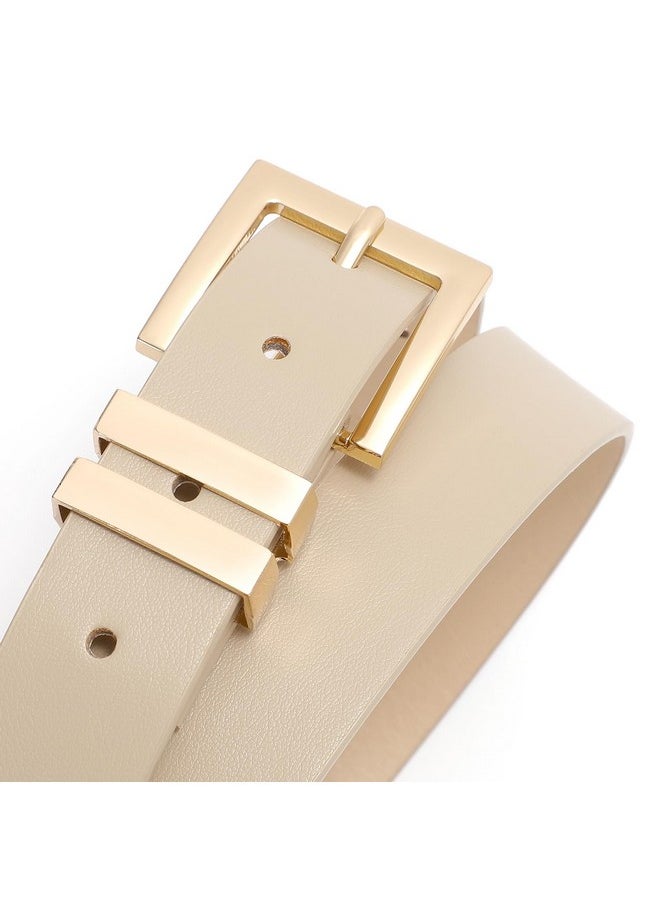 Women'S Leather Belt For Jeans Pants Dresses Fashion Ladies Belt Square Gold Buckle Waist Belt For Women,Black,M