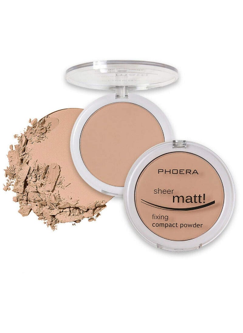 AQUAPURITY PHOERA Sheer Matte Compact Powder Fixing Powder Makeup Base Fixer Setting Powder Foundation Fixing Compact Pressed Powder Long Lasting Make Up Fixer Skin Vitamin E Beauty Blender 203 NUDE