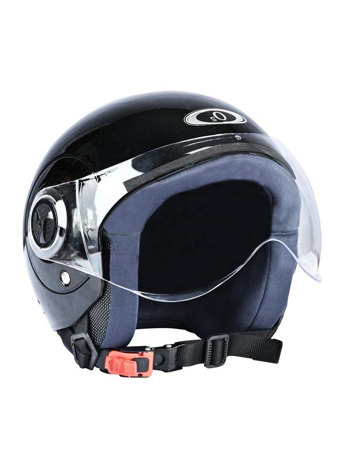 O2 Open Face / Half face Helmet Unisex for Bike Women Men ISI Certified with Clear Visor Metallic Smooth Finish Lightweight & Compact (Black, 580mm Medium)