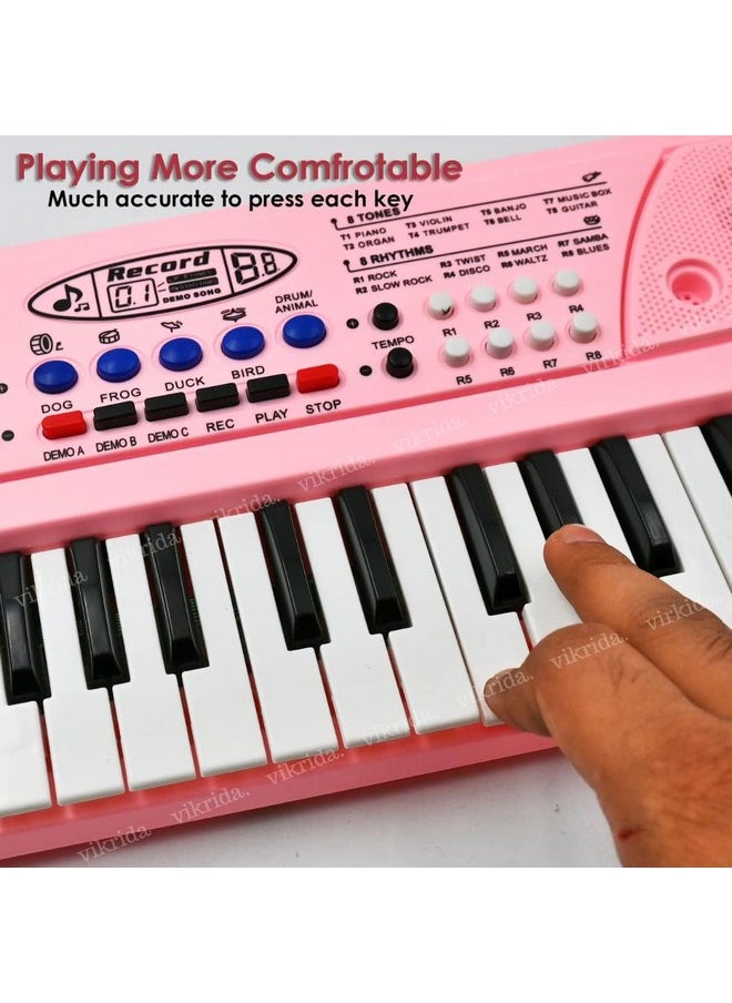 VikriDA Kids Keyboard Piano, 37 Keys Piano Keyboard with Power Option (37 Keys and 8 Tones, 8 Rhythms 4 Percussion) Pink