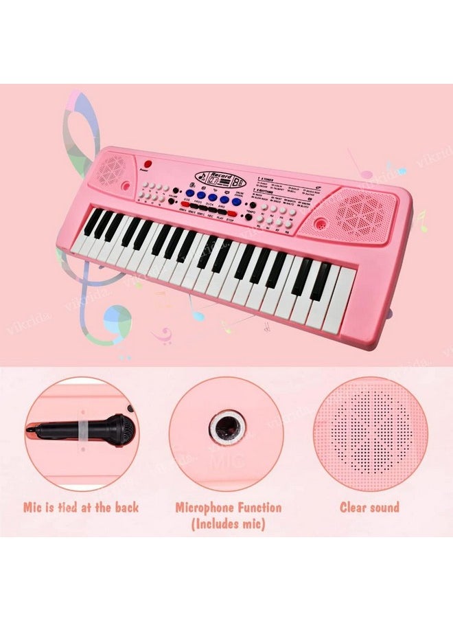 VikriDA Kids Keyboard Piano, 37 Keys Piano Keyboard with Power Option (37 Keys and 8 Tones, 8 Rhythms 4 Percussion) Pink