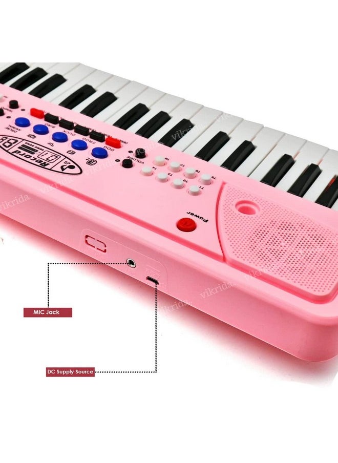 VikriDA Kids Keyboard Piano, 37 Keys Piano Keyboard with Power Option (37 Keys and 8 Tones, 8 Rhythms 4 Percussion) Pink