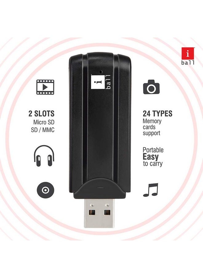 iBall CR CR24 Card Reader I 2 Slot I Transfer 480 mbps I Plug & Play I High Speed Data Transfer I One Card Reader for all - (Black)