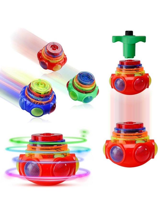 Toyshine 3 Pc Light Up Musical Spin Tops Glow in The Dark Led Spinning Peg Top Return Gift Party Favors Singing Musical Toy for Kids 3+, Model D