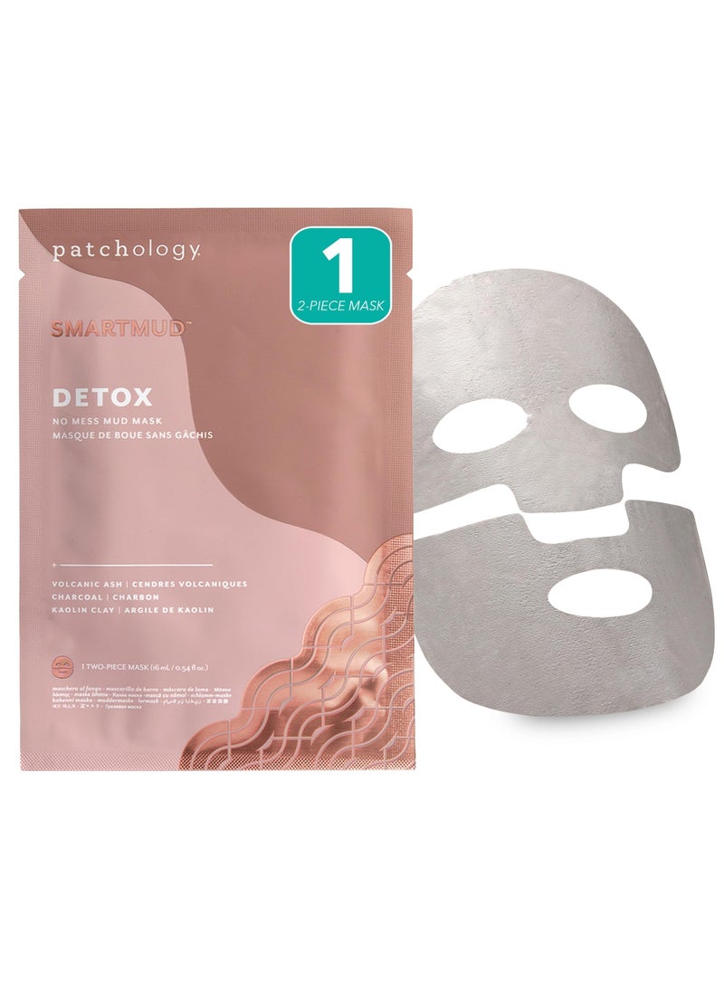 Patchology SmartMud Detox NoMess Mud Facial Sheet Mask for Men  Women  Refreshing and Hydrating Sheet Mask for Clean Smooth and Moisturized Skin  5Minute Easy Application 1 Count