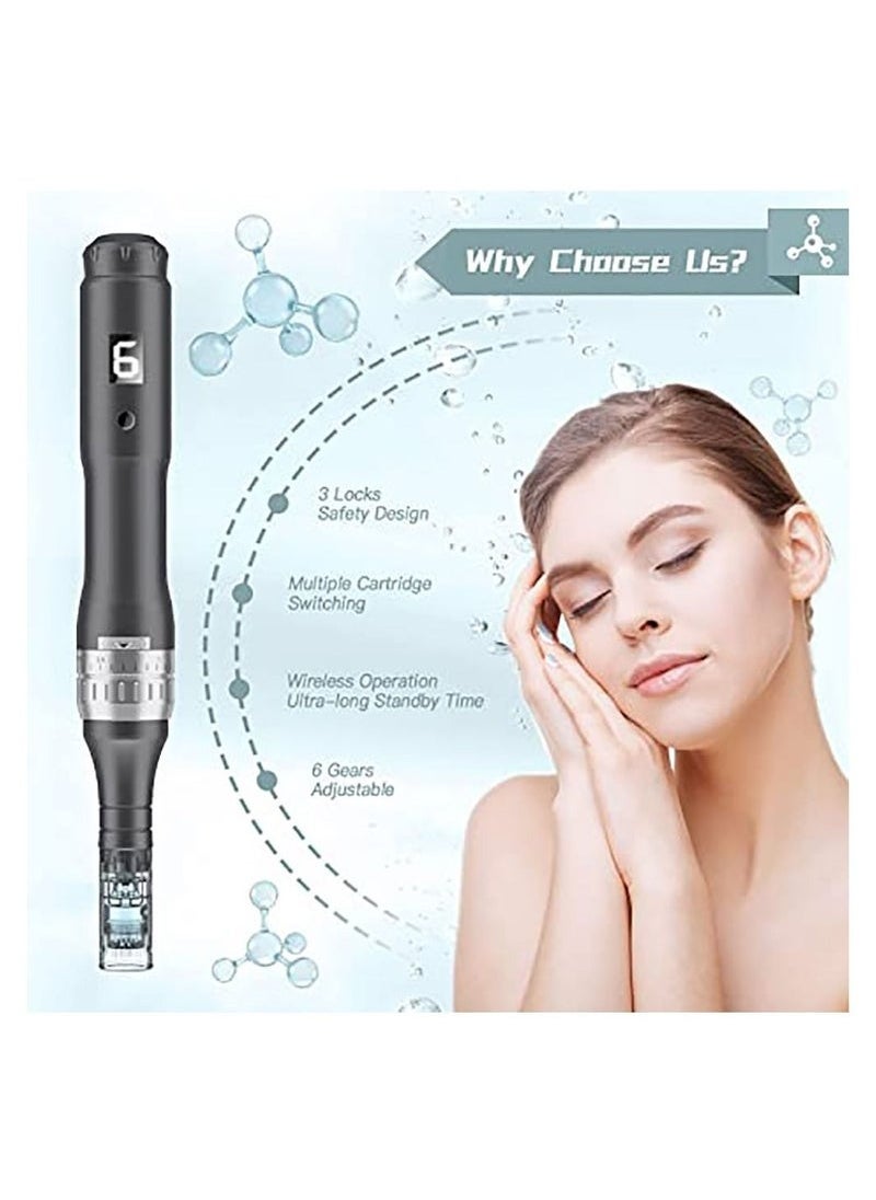 Professional Cordless Microneedling Pen, Genuine Leather Pen with 20 Replacement Cartridges