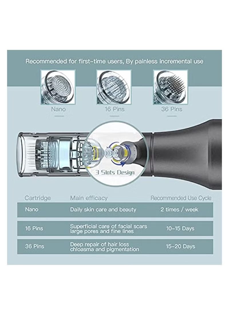 Professional Cordless Microneedling Pen, Genuine Leather Pen with 20 Replacement Cartridges