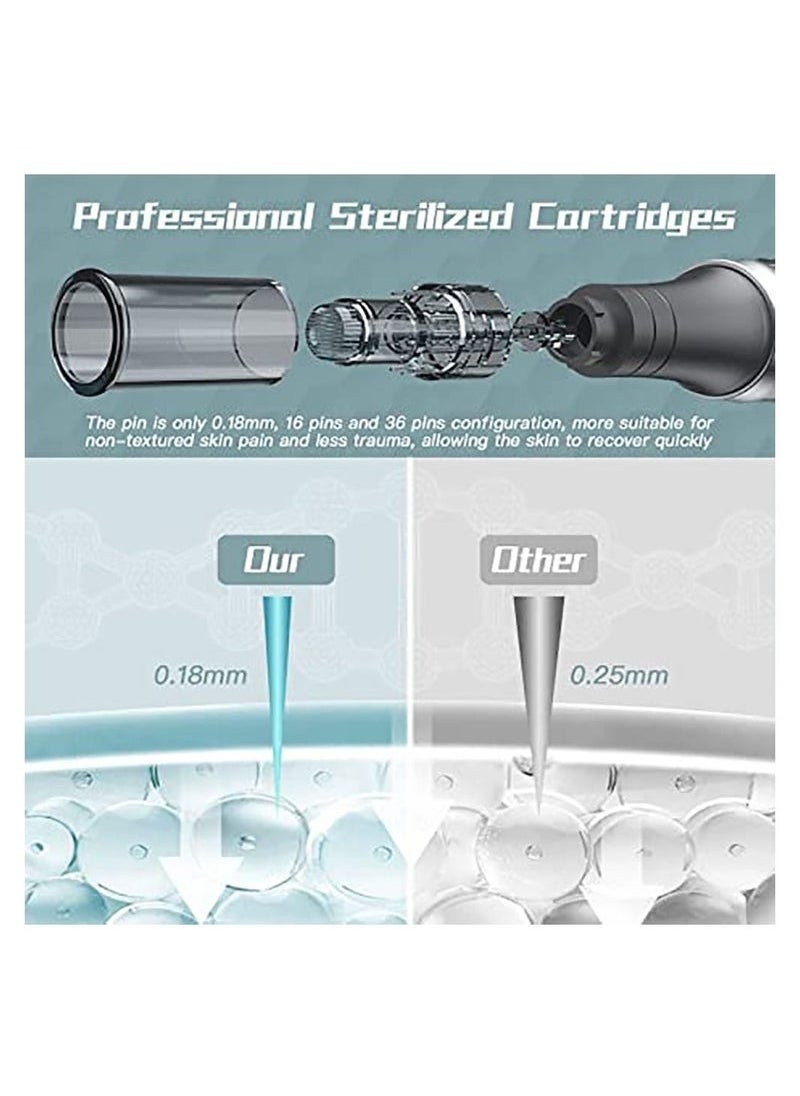 Professional Cordless Microneedling Pen, Genuine Leather Pen with 20 Replacement Cartridges