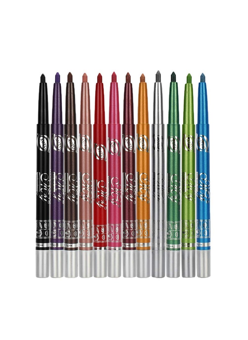 Eyeliner Pencils  12 Colors Retractable Eye Makeup Liners for Women Easy Apply Colored Eyebrow Pencil Waterproof Soft Crayon Eye Shadow Set