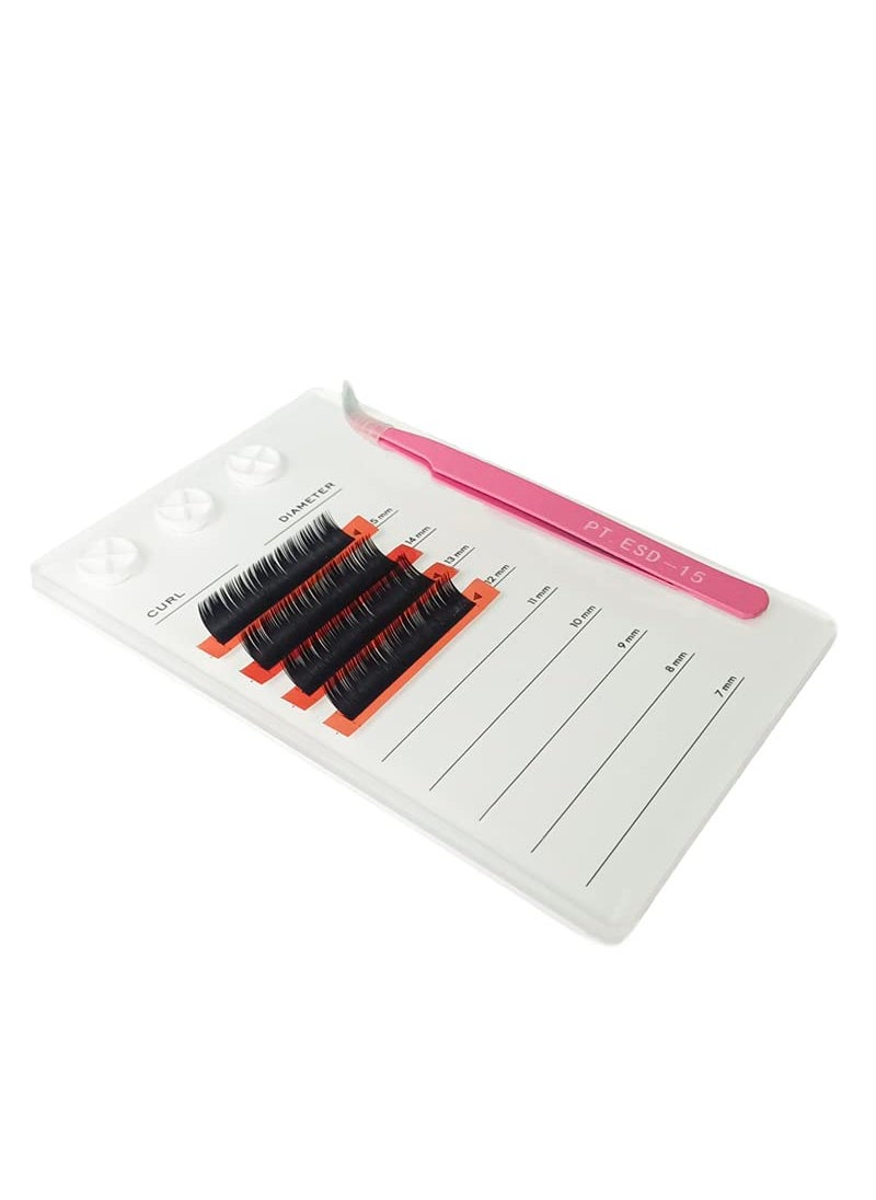 Eyelash Grafting Pallet, Acrylic Lash Tile holder, 7-15mm Scale Glue Cups Eyelash Extensions Storage Gasket Pads with Suction for Tweezers (white)