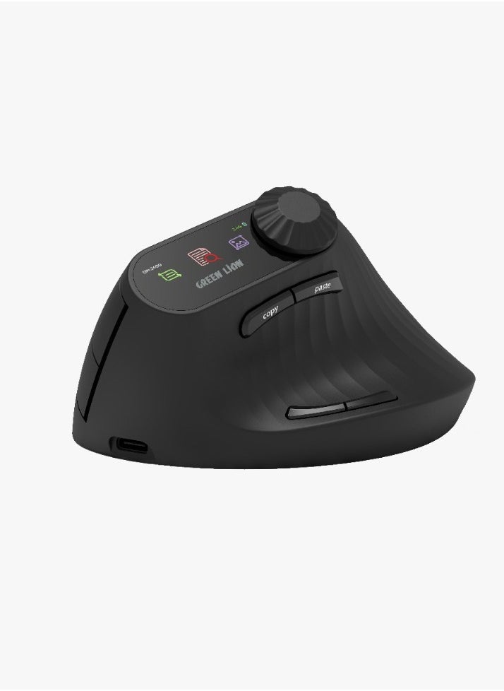 Smart OLED Vertical Mouse 4000DPI with Multi-Function Knob & Dual Mode Switching / Ergonomic Design / Copy/Paste Function / 65 Hours Working Time / 10G Acceleration - Black