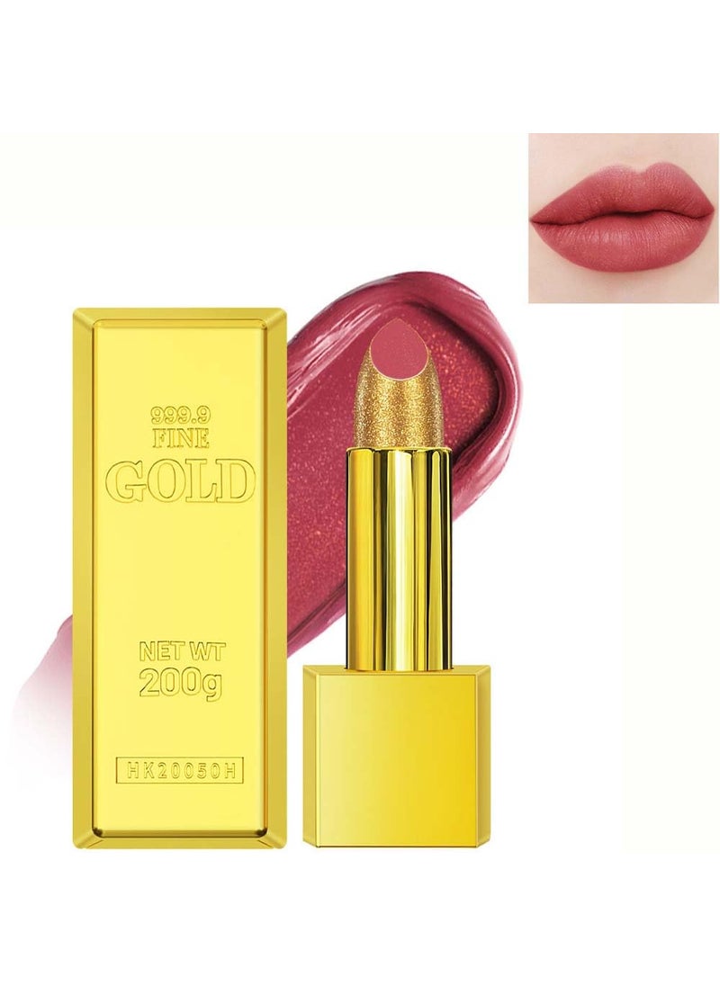 BEUKING Gold Lipstick Velvet Nude Red Pink Lip Tint NonSmudge High Pigment Not Fade Smooth LongLasting Wear NonStick Cup Waterproof Matte Lady Lip Gloss for Girl Women Lady Daily Lip Makeup 4