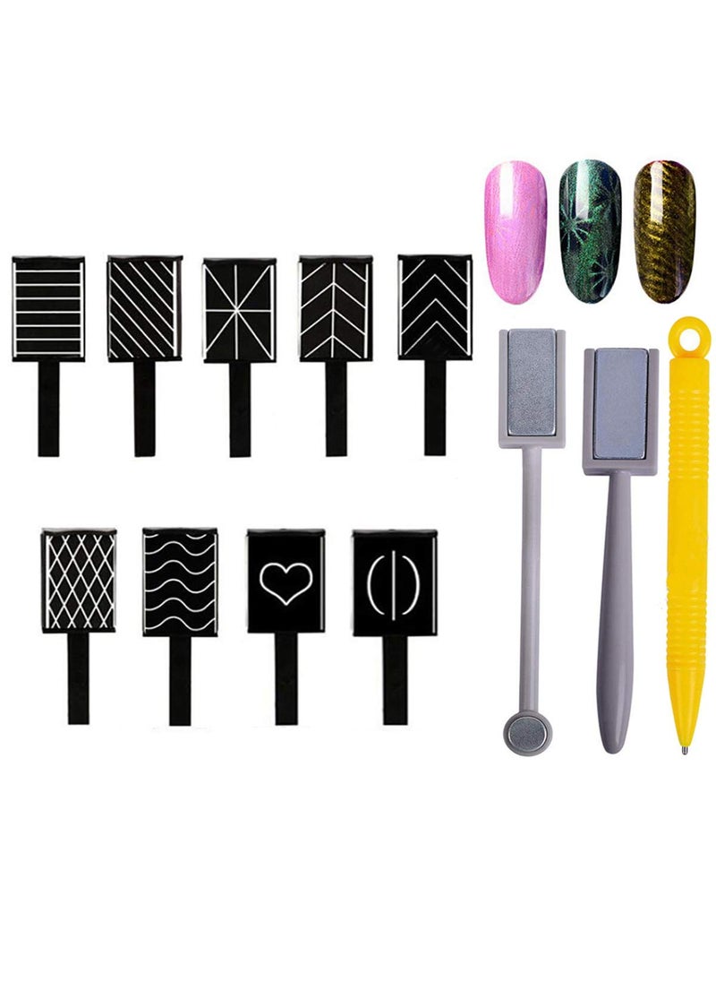 12Pcs Magnet Plate Wand Board Nail Magnet Tool, Mwoot Nail Magnet Pens And Double-headed Strong Cat Eyes Magnet Stick Dotting pens For 3D Gel Polish Nail Art