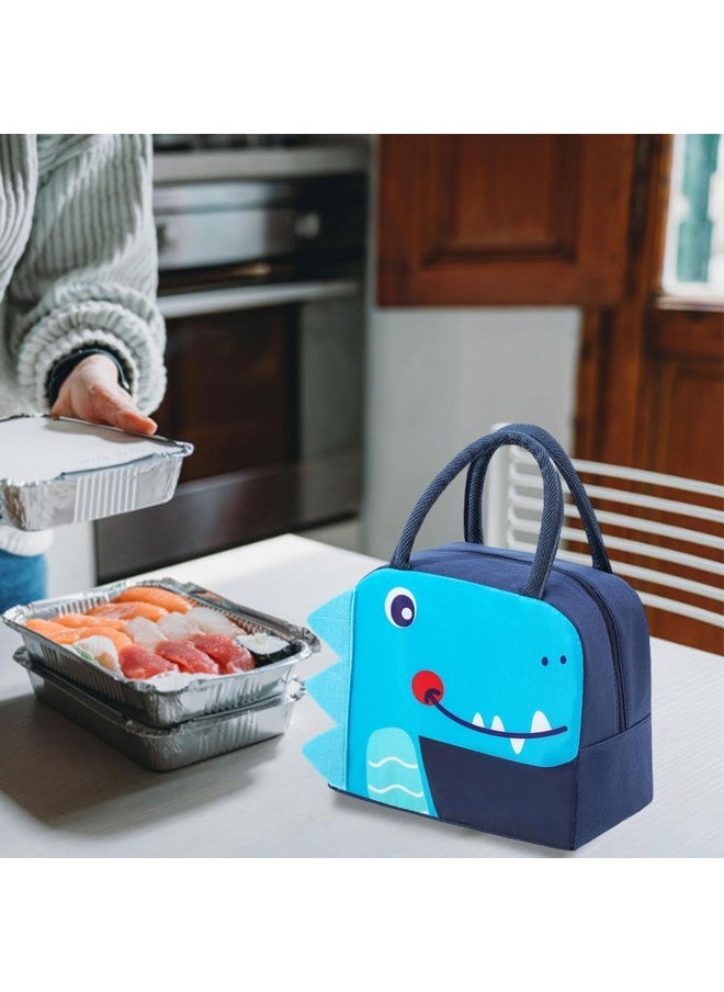 House of Quirk Insulated Lunch Bag Office Lunch Bag Cooler Bag Lunch Bag Picnic Bag Pocket Bag Waterproof Insulated Canvas for Women & Men (Blue Dinosaur), 5 Liters