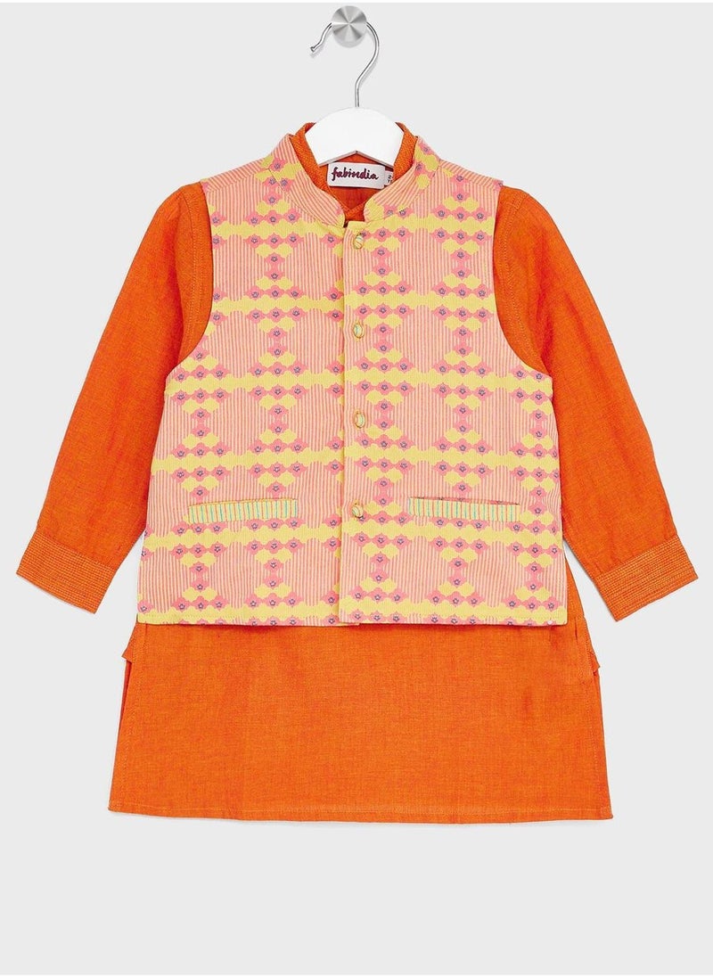 Kids Printed Jacket & Kurta Set