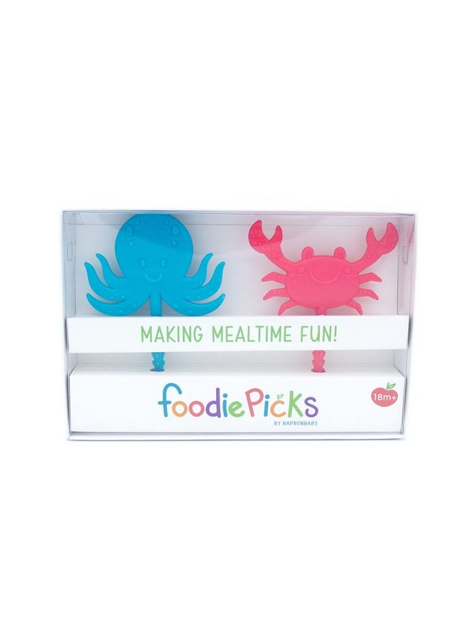 BapronBaby Sea Life Foodie Picks (2 Pack - Crab & Octopus) - Toddlers + Preschoolers Utensils - BPA Free - Dishwasher Safe - Self Feeding - 18 Months+