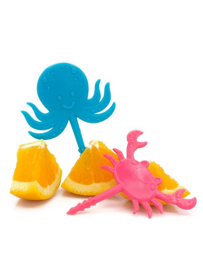 BapronBaby Sea Life Foodie Picks (2 Pack - Crab & Octopus) - Toddlers + Preschoolers Utensils - BPA Free - Dishwasher Safe - Self Feeding - 18 Months+