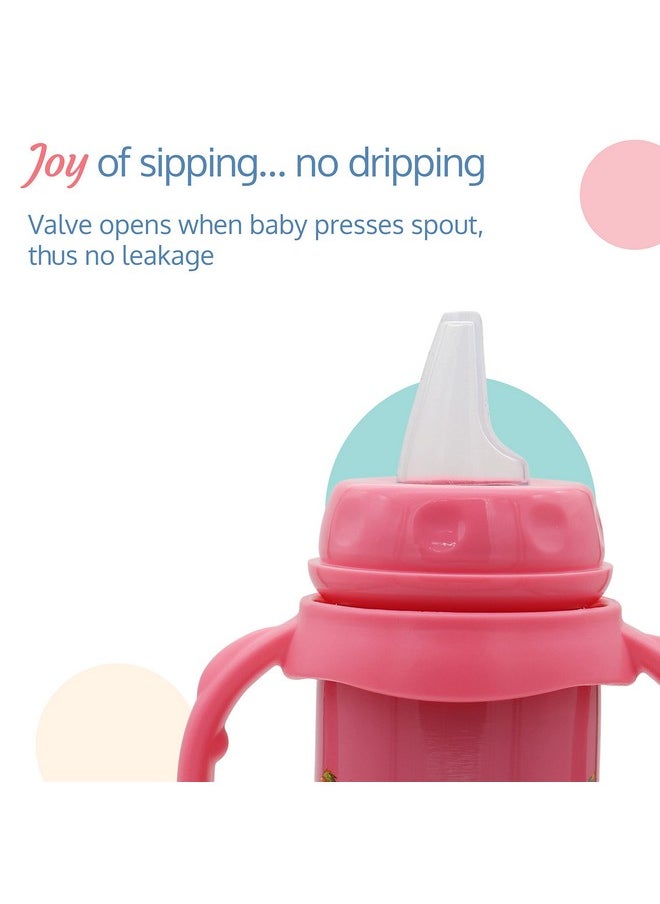 LuvLap 4 in 1 Slim Neck Steel Baby Bottle Cum Sipper with Handle (Pink)