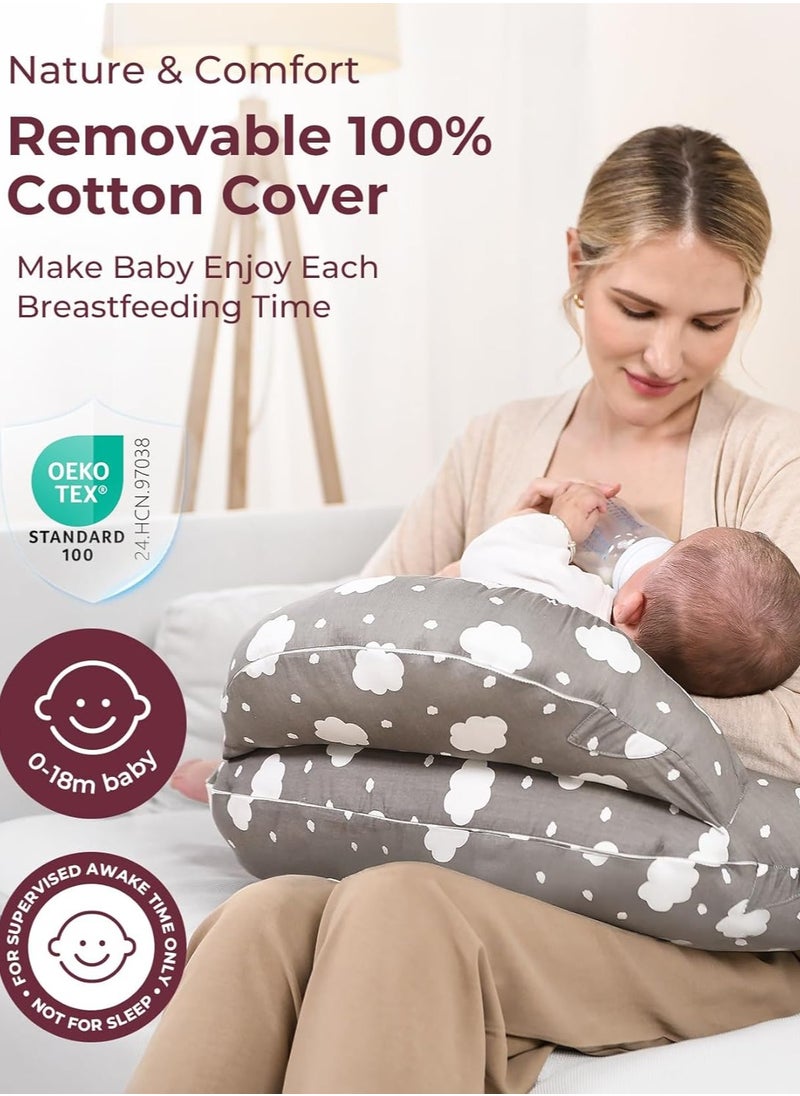 Nursing Pillow for Breastfeeding, Plus Size Breastfeeding Pillows for More Support, with Adjustable Waist Strap and Removable Cotton Cover, Spring Leaves