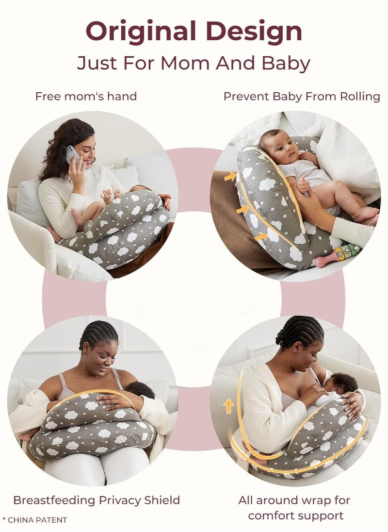 Nursing Pillow for Breastfeeding, Plus Size Breastfeeding Pillows for More Support, with Adjustable Waist Strap and Removable Cotton Cover, Spring Leaves