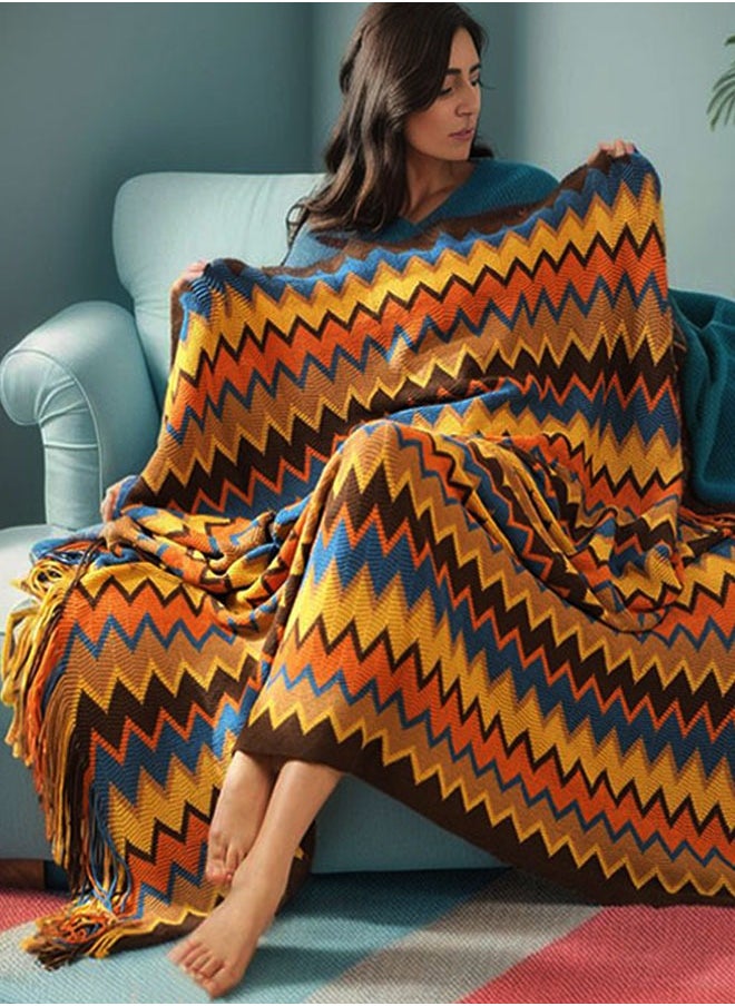 Knitted Tassel Blankets, Super Soft Cozy Lightweight Decorative Throw Blankets for Couch , Bed, Sofa, Outdoor Throw Blanket All Seasons 127x178CM（coffee  color）