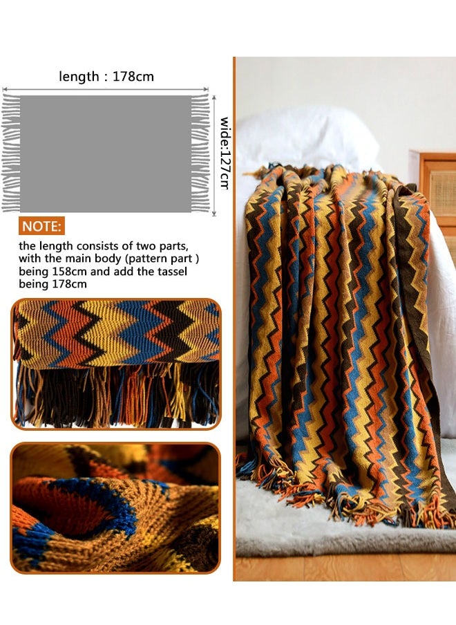 Knitted Tassel Blankets, Super Soft Cozy Lightweight Decorative Throw Blankets for Couch , Bed, Sofa, Outdoor Throw Blanket All Seasons 127x178CM（coffee  color）