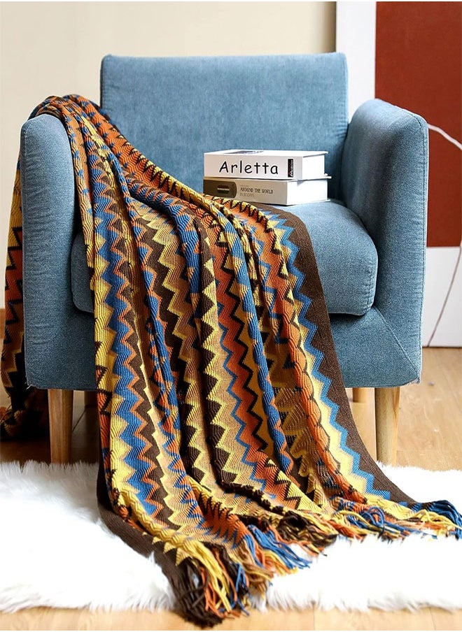 Knitted Tassel Blankets, Super Soft Cozy Lightweight Decorative Throw Blankets for Couch , Bed, Sofa, Outdoor Throw Blanket All Seasons 127x178CM（coffee  color）