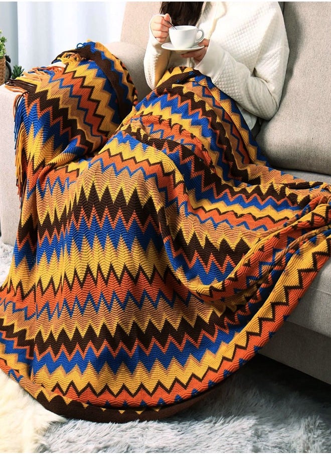 Knitted Tassel Blankets, Super Soft Cozy Lightweight Decorative Throw Blankets for Couch , Bed, Sofa, Outdoor Throw Blanket All Seasons 127x178CM（coffee  color）