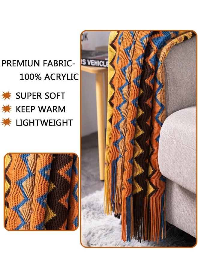 Knitted Tassel Blankets, Super Soft Cozy Lightweight Decorative Throw Blankets for Couch , Bed, Sofa, Outdoor Throw Blanket All Seasons 127x178CM（coffee  color）