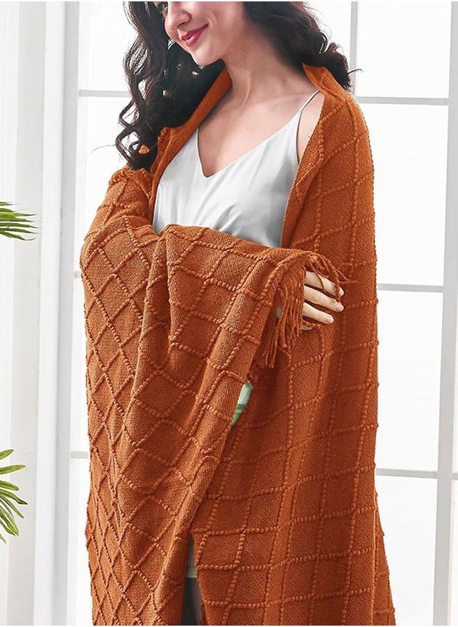 Knitted Tassel Blankets, Super Soft Cozy Lightweight Decorative Throw Blankets for Couch , Bed, Sofa, Outdoor Throw Blanket All Seasons 127x178CM（brown）