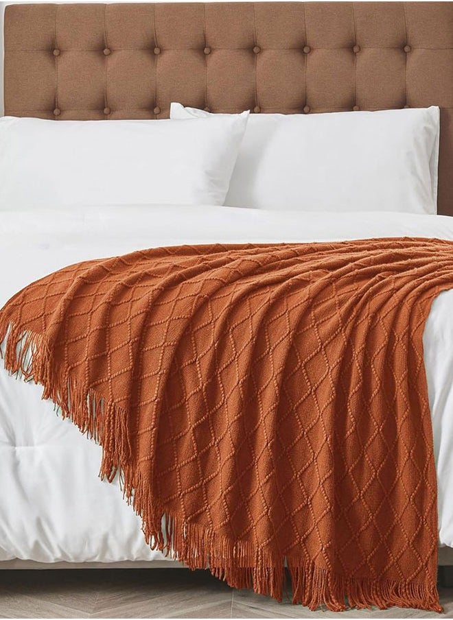 Knitted Tassel Blankets, Super Soft Cozy Lightweight Decorative Throw Blankets for Couch , Bed, Sofa, Outdoor Throw Blanket All Seasons 127x178CM（brown）
