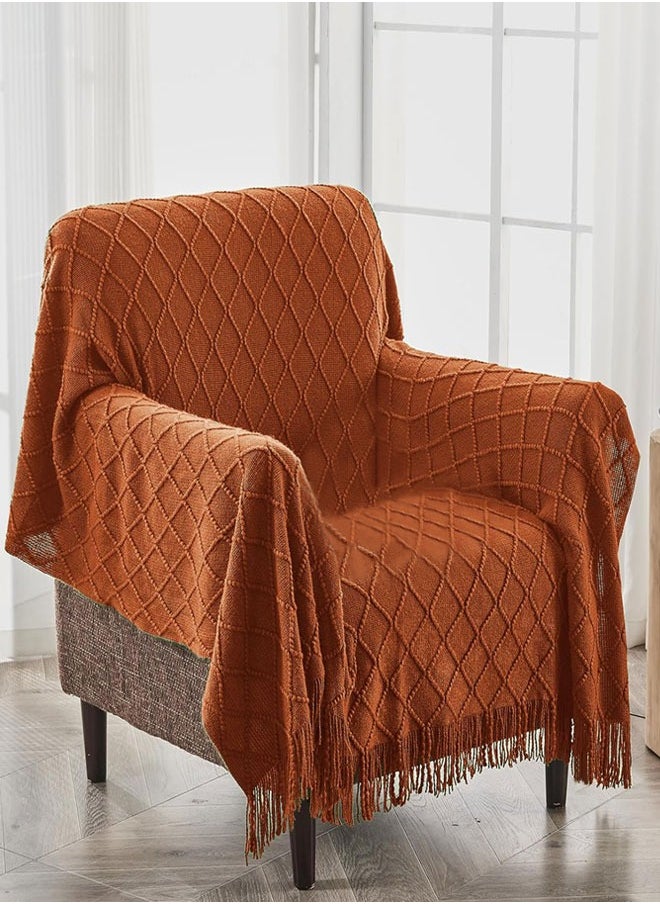 Knitted Tassel Blankets, Super Soft Cozy Lightweight Decorative Throw Blankets for Couch , Bed, Sofa, Outdoor Throw Blanket All Seasons 127x178CM（brown）