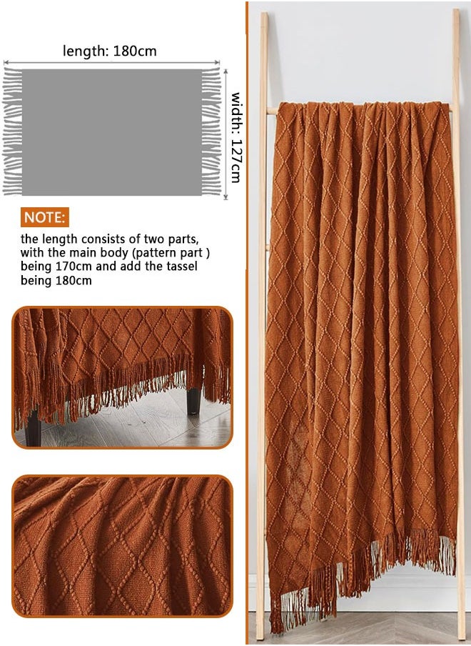 Knitted Tassel Blankets, Super Soft Cozy Lightweight Decorative Throw Blankets for Couch , Bed, Sofa, Outdoor Throw Blanket All Seasons 127x178CM（brown）