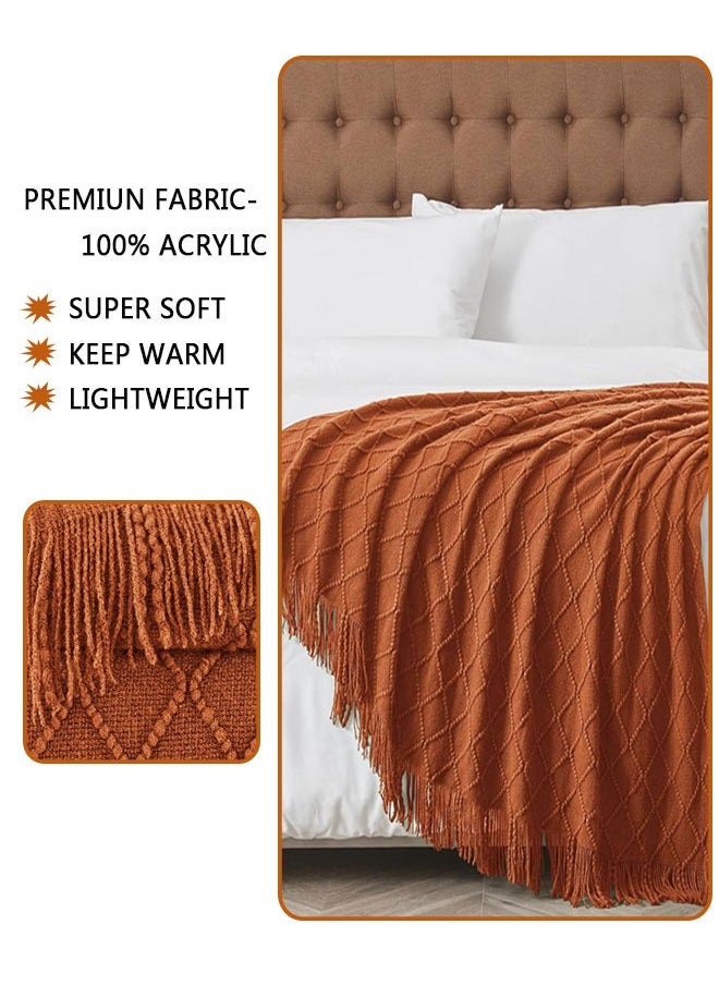 Knitted Tassel Blankets, Super Soft Cozy Lightweight Decorative Throw Blankets for Couch , Bed, Sofa, Outdoor Throw Blanket All Seasons 127x178CM（brown）