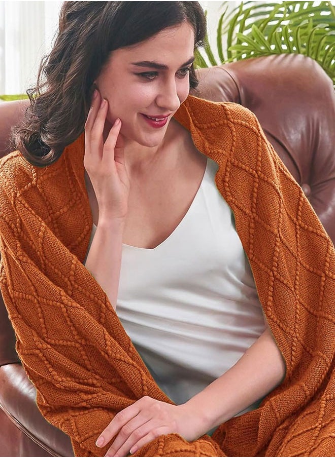 Knitted Tassel Blankets, Super Soft Cozy Lightweight Decorative Throw Blankets for Couch , Bed, Sofa, Outdoor Throw Blanket All Seasons 127x178CM（brown）
