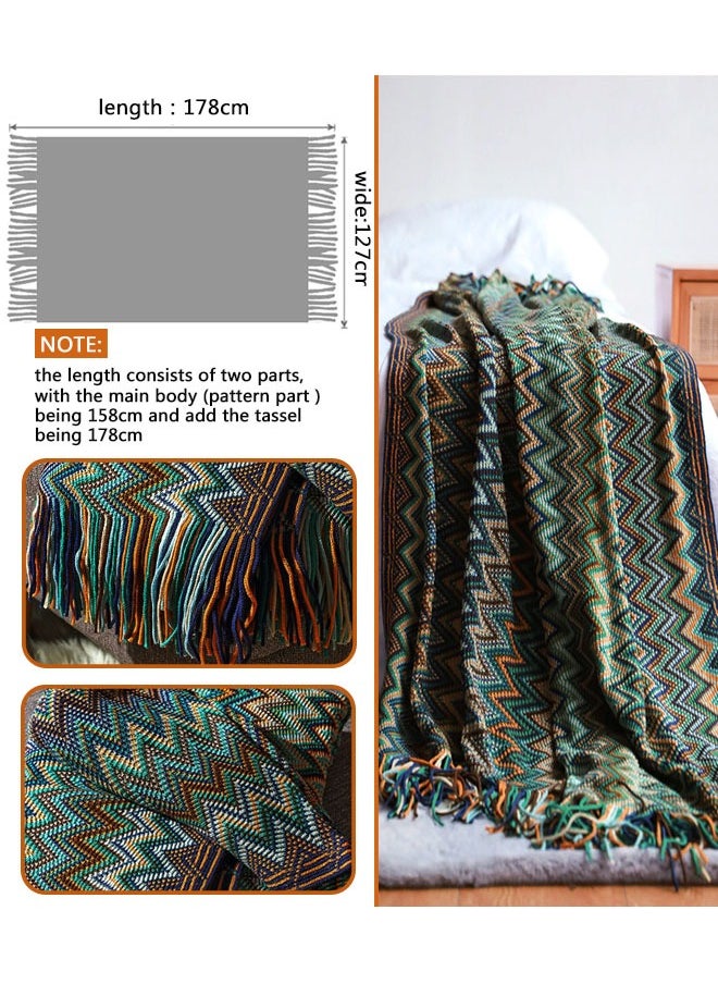 Knitted Tassel Blankets, Super Soft Cozy Lightweight Decorative Throw Blankets for Couch , Bed, Sofa, Outdoor Throw Blanket All Seasons 127x178CM（Blue）