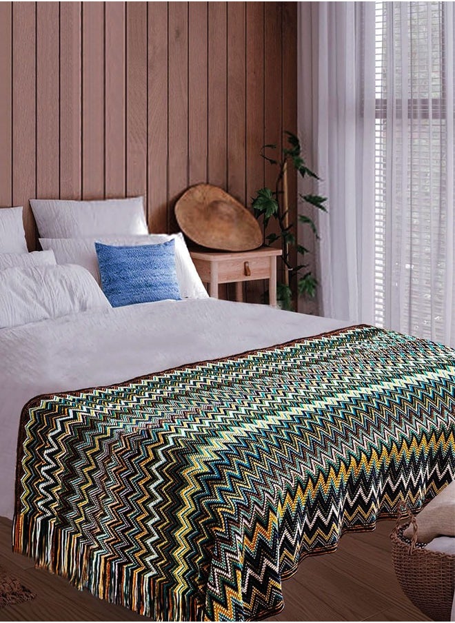 Knitted Tassel Blankets, Super Soft Cozy Lightweight Decorative Throw Blankets for Couch , Bed, Sofa, Outdoor Throw Blanket All Seasons 127x178CM（Blue）