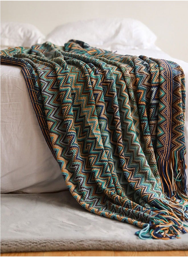 Knitted Tassel Blankets, Super Soft Cozy Lightweight Decorative Throw Blankets for Couch , Bed, Sofa, Outdoor Throw Blanket All Seasons 127x178CM（Blue）
