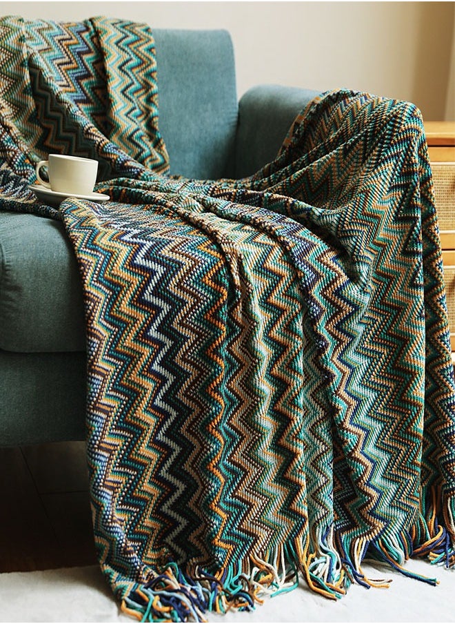 Knitted Tassel Blankets, Super Soft Cozy Lightweight Decorative Throw Blankets for Couch , Bed, Sofa, Outdoor Throw Blanket All Seasons 127x178CM（Blue）