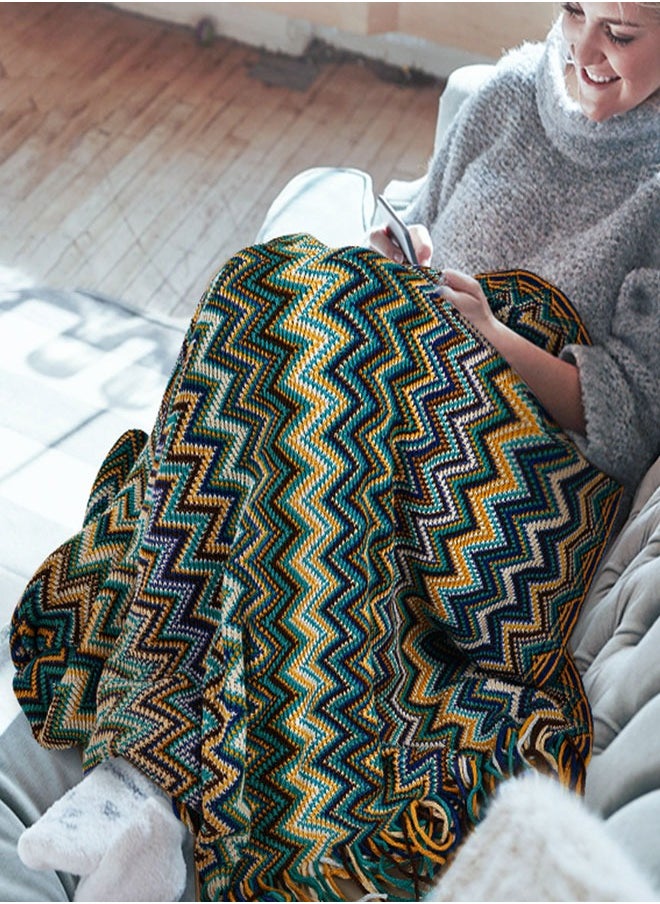 Knitted Tassel Blankets, Super Soft Cozy Lightweight Decorative Throw Blankets for Couch , Bed, Sofa, Outdoor Throw Blanket All Seasons 127x178CM（Blue）