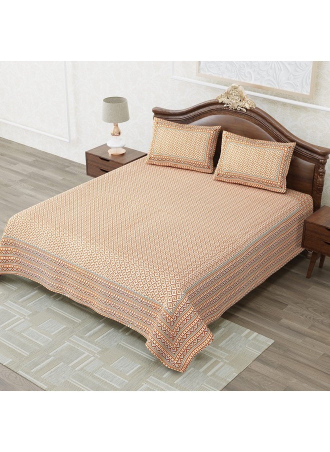 MAFATLAL Cotton Floral Double Bedsheet with 2 Pillow Covers (Brown)
