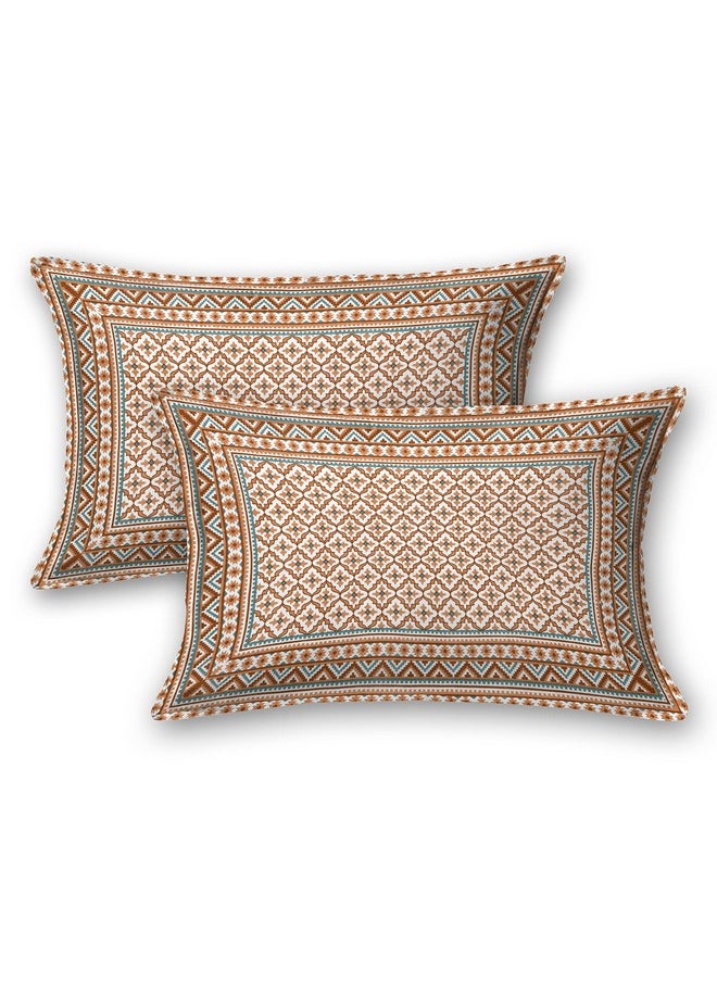 MAFATLAL Cotton Floral Double Bedsheet with 2 Pillow Covers (Brown)
