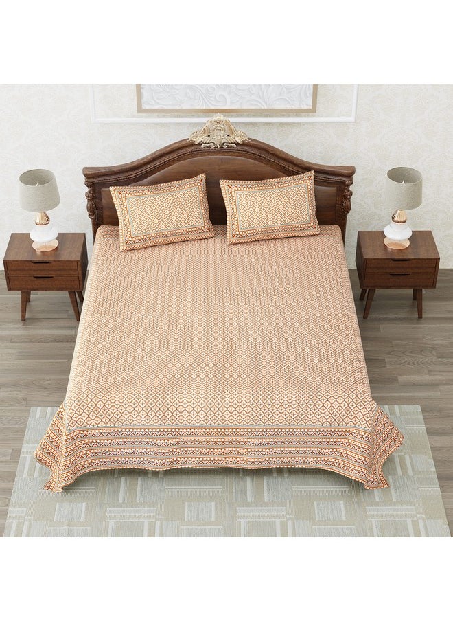 MAFATLAL Cotton Floral Double Bedsheet with 2 Pillow Covers (Brown)