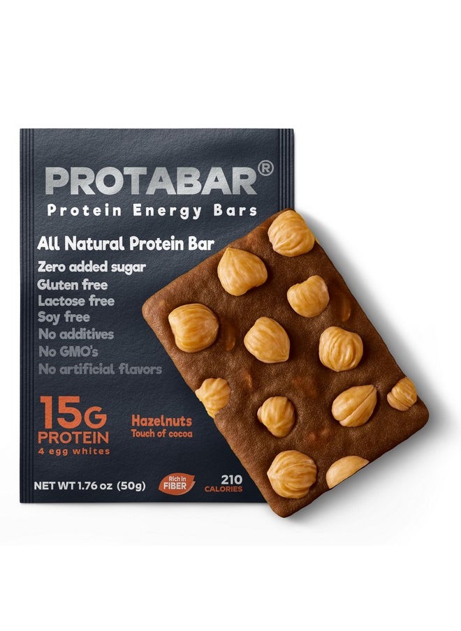 All Natural Energy Protein Bar Protabar (12 Pack) - 15G Egg White Protein Per Bar | Dates Egg Whites Hazelnuts Cocoa | Gluten Free | Healthy Snack