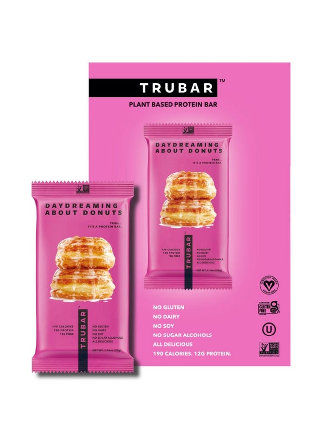 Trubar Vegan Protein Bar, Daydreaming About Donuts, Gluten Free, Plant Based Protein, Dairy Free, Non Gmo, Soy Free, No Sugar Alcohols, 12G Protein, 12G Fiber, 23G Carb, On The Go Snack Bars, 12 Ct