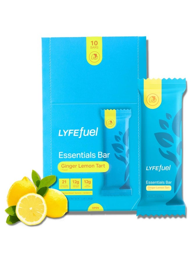 Meal Replacement Bar By Lyfefuel - Vegan Protein Bar Packed With Organic Superfoods, Fiber & 21 Essential Nutrients From 100% Plant Based Whole Foods (Lemon Ginger Tart - Box Of 10) Gluten Free, Paleo