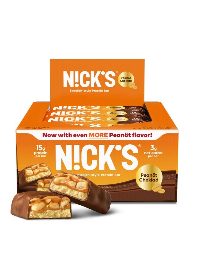 Nicks Protein Bars Chocolate Peanut | 15G Protein | 200 Calories | Low Carb Keto Friendly Snacks No Added Sugar (Multipack 12 Bars X 50G)