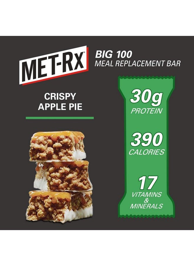 MET-Rx Big 100 Protein Bar, Meal Replacement, 30G Protein, Gluten Free, Crispy Apple Pie, 3.52 oz. ea, 8 Count (Packaging May Vary)