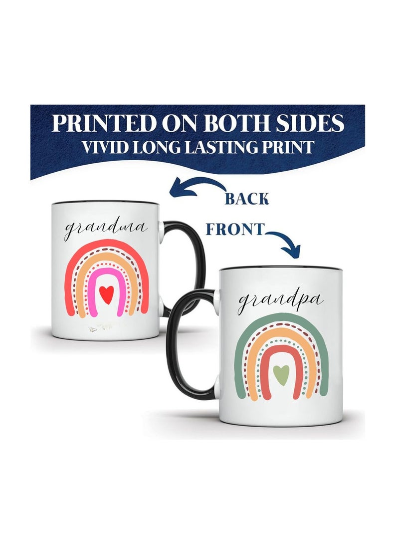 National Grandparents Day Black Coffee Mug Set–Pack Of 2,11Oz Ceramic Mugs–Grandparent Coffee Mugs From Granddaughter Grandson|Use For Coffee,Tea&Hot Drinks