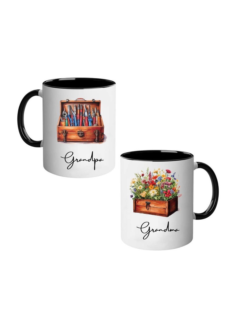 National Grandparents Day Black Coffee Mug Set–Pack Of 2,11Oz Ceramic Mugs–Grandparent Coffee Mugs From Granddaughter Grandson|Use For Coffee,Tea&Hot Drinks